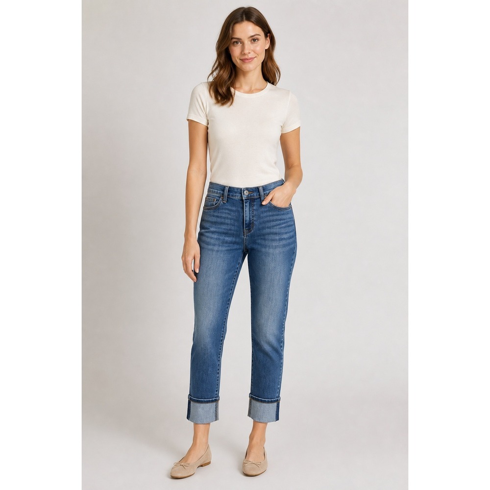 Lila Ryan Geary Blue Cropped Wide Cuff Denim Jeans Womens 30 Preppy PTO Mom